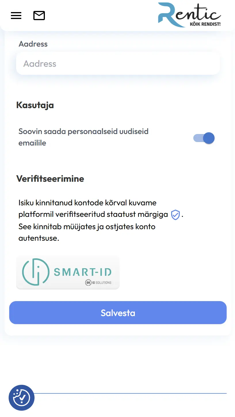 Rentic rendiplatformi projekt Smart-ID liidesega